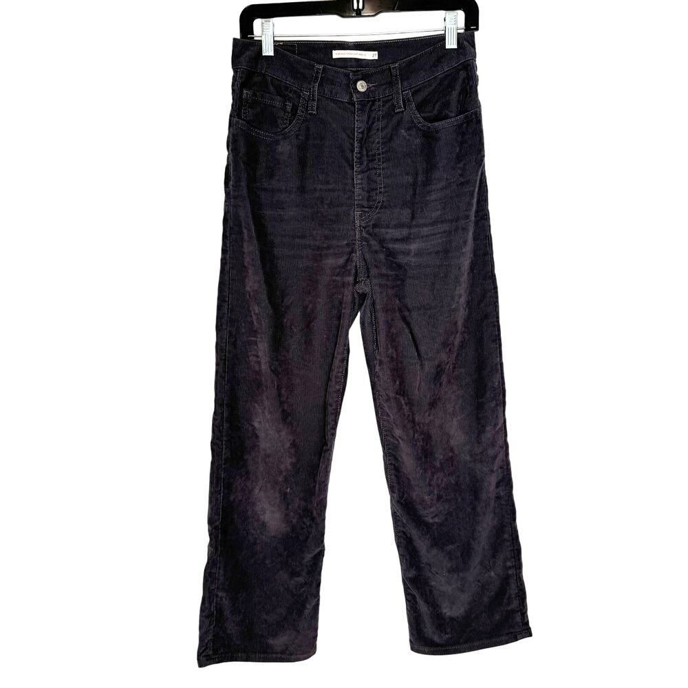 Levis Womens Ribcage Straight Ankle Corduroy Pants Sz 27 Gray Zip Fly Waterless